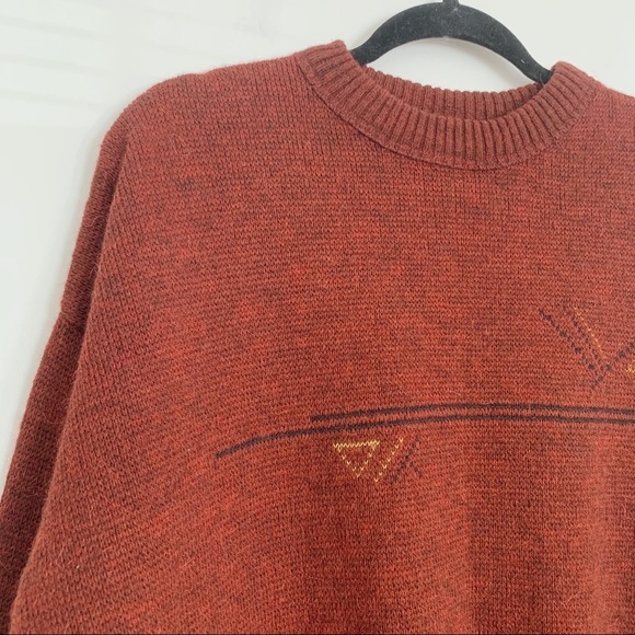 Maroon Vintage Westbury Abstract Shape Wool Alpaca Blend Crewneck Sweater XL - Picture 3 of 8